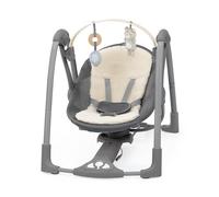 Ingenuity, Columpio Portátil Every Season Swing 'n Go, Tejidos Apto Para Frío y Calor, Barra de Juguetes Desmontable de Madera Sostenible, Música, Columpio Motorizado, 0-9 Meses, Gris - Wesley