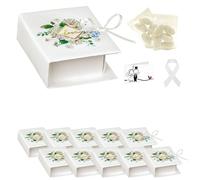 Ingrosso e Risparmio Juego de 10 cajitas de libro blanco, decoración floral con texto "Love", tarjetas personalizables, bolsitas de peladillas blancas de chocolate para bodas y novios