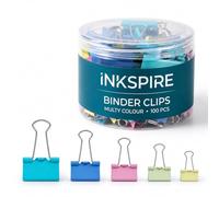 Inkspire Clips para carpeta, 100 unidades, tamaños surtidos, 15-19-25-32-41-51 mm, abrazaderas de metal plegables y bulldog para el hogar, calendarios, oficina y suministros de papelería (color