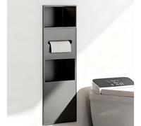 inless Estante de baño de acero montado en la pared con cubo de basura integrado, organizador de ducha empotrado y dispensador de toallas de papel, recipiente de residuos, 28 x 70 x 13,5 cm, color