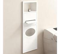 inless - Estante de pared de acero para baño con cubo de basura integrado para ducha empotrada y dispensador de toallas de papel, 28 x 60 x 13.5 pulgadas, color blanco