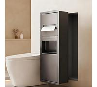 inless - Estante de pared de acero para baño, estante de ducha integrado con cubo de basura, dispensador empotrado de toallas de papel y receptáculo de residuos, 20 x 160 x 13.5 pulgadas, color gris
