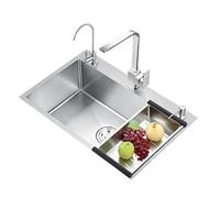 Inless - Fregadero de cocina de acero de 50 x 40 cm con escurridor, fregadero de una sola taza, diseño 304 resistente a los arañazos, incluye grifo, moderno fregadero cuadrado para uso doméstico