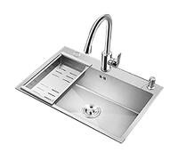 Inless Fregadero de cocina de acero de 58 x 43 cm con escurridor, cuenco cuadrado individual 304, fregadero de acero inoxidable antiarañazos con grifo de montaje inferior, diseño para cocinas modernas