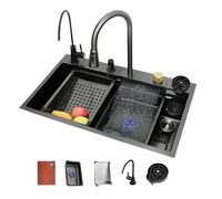 Inless - Fregadero de cocina de acero negro - Fregadero de un solo tazón de cascada de 32 pulgadas para bar, lavandería y uso al aire libre - Diseño de montaje inferior para zonas Utili