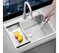 Inless Fregadero de cocina de acero para montaje inferior, 80 x 50 cm, diseño de un solo cuenco, montaje superior con tubo de drenaje, actualización moderna Slish para tu cocina