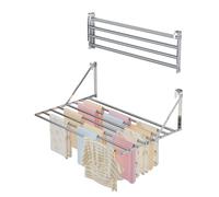 Innotic Tendedero de Pared Plegable de 80 cm, Resistente a la corrosión, para Exteriores, con 8 Barras, Espacio Grande, Ahorra Espacio, para Exteriores, baño, balcón, lavandería (Plateado)