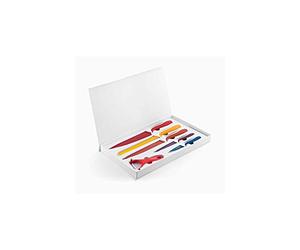 InnovaGoods® Juego de cuchillos cocina y pelador, cuchillos con Revestimiento cerámico antiadherente, cuchillos de cortes uniformes y precisos en un solo movimiento, vienen con estuche (6 piezas).