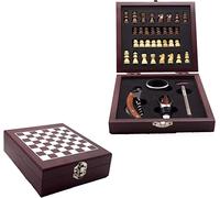 InnovaGoods® Juegos de accesorios para vino 2en1, elegante estuche con tablero de ajedrez, Incluye sacacorchos, tapón dosificador, 32 piezas de ajedrez, acabado en madera.