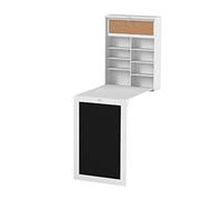 InnovaGoods® Mesa Plegable de Pared Woldy, Mesa con Pizarra y estantería, Mesa Plegable multifunción para Trabajar y Ahorrar Espacio, Medidas 80x50x18 cm, Color Blanco