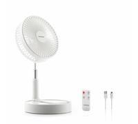 InnovaGoods® Ventilador de Pie Portátil, 7200mAh Recargable USB Plegable con Mando, 4 Ajustes de Velocidad para Dormitorio, Oficina, Camping, Viajes. Color Blanco Ø7,7''