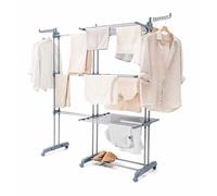 InnovaGoods® Tendedero Vertical plegable extensible tendedero alta capacidad con 22m de Espacio para Tender, 3 Niveles con 30 Barras Metálicas, 6 Alas, 2 colgadores para perchas, Ruedas 360º con Freno