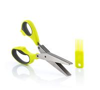InnovaGoods® Tijeras de Cocina Multicortes 5 en 1 FIVESSOR, Tijeras de Cocina con hojas de Corte Seguro y Preciso, Fácil de Usar y Limpiar, Material TPR/ABS/Acero inoxidable, Color Gris/Verde Limón