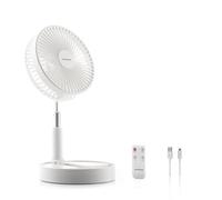InnovaGoods® Ventilador de Pie Portátil, 7200mAh Recargable USB Plegable con Mando, 4 Ajustes de Velocidad para Dormitorio, Oficina, Camping, Viajes. Color Blanco Ø7,7''