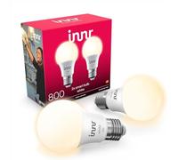 innr Bombilla Inteligente E27, para Hue* y hubs Zigbee, 2-pack | Luz LED blanco cálido, 2700K, 806 lúmenes, Regulable