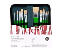INNSPIRO Set 10 Pinceles cerda para Artistas con Estuche, para acrílica, Acuarela, Gouache, óleo, Ideal para principantes y Profesionales