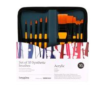 INNSPIRO Set 10 Pinceles sintéticos para Artistas con Estuche, para acrílica, Acuarela, Gouache, óleo, Ideal para principantes y Profesionales