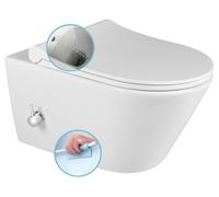 Inodoro colgante Sapho AVVA CLEANWASH, con grifo y ducha bidé, diseño sin borde, 35,5 x 53 cm, blanco