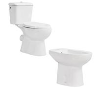 INODORO Completo con BIDET, Inodoro y Bidet Blanco, Pack Wc Inodoro, Retrete con Bidet para Hogar, Sistema Antibacterias, Tapa Dura Extrafina Amortiguada, Salida Horizontal