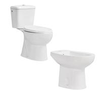 INODORO Completo con BIDET, Inodoro y Bidet Blanco, Pack Wc Inodoro, Retrete con Bidet para Hogar, Sistema Antibacterias, Tapa Dura Extrafina Amortiguada, Salida Vertical