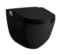 inodoro con bidé integrado Running Cleanet Riva, Flushless, de pared, mando a distancia, asiento de WC con tapa, H8206910200001, Color: Negro brillante