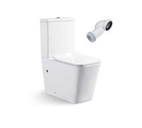 Inodoro CUBITTO Compacto de Dos Piezas Diseño Exclusivo Elegante y Moderno de Línea Cúbica. De Cerámica Blanca. Mecanismo Economizador 3/6. Salida Dual. Tapa Y Asiento en ABS. Sistema Rimless.