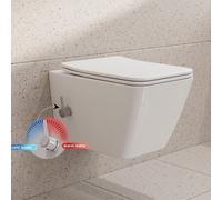 Inodoro de ducha HOROW con boquilla integrada, inodoro suspendido sin borde de descarga, con función de bidé, inodoro taharet con sistema de cierre automático del asiento, compatible con agua fría y c