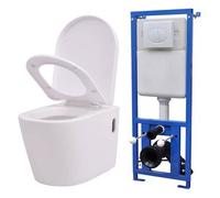 vidaXL Inodoro Colgante Pared Cisterna Oculta Cerámica Retrete Váter WC Color Blanco, Negro, y mas