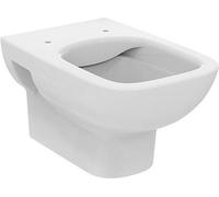 Inodoro de pared con descarga oculta, modelo i.life de Ideal Standard, de forma rectangular y sin borde de descarga