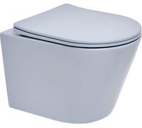 Inodoro de pared SAT Infinitio, sin borde de descarga, con tapa con sistema de cierre suave, color azul mate