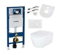 Inodoro de pared sin borde de descarga, con tapa de cierre suave, compatible con los elementos de instalación ocultos de Geberit
