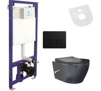 Inodoro de pared sin borde de limpieza, marca Belvit, con grifo, tapa, elemento de instalación y placa de accionamiento, color mate