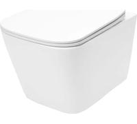 Inodoro de pared VBChome, sin borde de descarga, fabricado en cerámica, con tapa de inodoro. Asiento de inodoro de duroplástico con sistema de cierre suave y función de descenso automático. Inodoro de