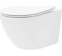 Inodoro de pared VBChome, sin borde de descarga, fabricado en cerámica, con tapa de inodoro. Asiento de inodoro de duroplástico con sistema de cierre suave y función de descenso automático. Inodoro de