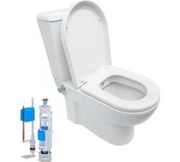Inodoro de pedestal con combinación para abluciones, que incluye grifo de agua fría/caliente, cisterna, tapa y válvula de descarga. Juego completo