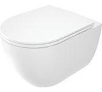 Inodoro de pie, color blanco, forma "D", descarga profunda, sin borde de descarga, con tapa "Round" con sistema de cierre suave