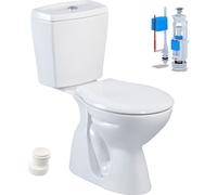 Inodoro de pie con cisterna de cerámica, sistema de descarga, asiento de inodoro con cierre suave. Inodoro, instalación vertical, para suelo