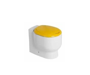 Inodoro de suelo con tapa de plástico elástomero en acabado blanco de alta calidad Wckids de Unisan - Escobillero amarillo / Color blanco