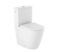 Inodoro de tanque bajo salida dual y diseño adosado a pared en acabado blanco Ona Rimless de Roca - Con cisterna cuadrada alimentación lateral / Asiento con tapa con amortiguador / Blanco Mate