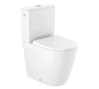 Inodoro de tanque bajo salida dual y diseño adosado a pared en acabado blanco Ona Rimless de Roca - Con cisterna cuadrada alimentación lateral / Asiento con tapa / Blanco brillo