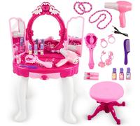 Inodoro infantil Kinderplay con varita mágica, efectos de luz y sonido, conexión MP3 y taburete – Mesa de maquillaje interactiva para niñas
