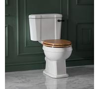 Inodoro Monobloque Tradicional con Tapa para WC - Palanca de Descarga Bronce Bruñido - Tapa Efecto Roble
