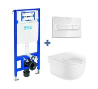 Inodoro Rimless Suspendido con Placa Pulsadora y Cisterna Empotrada Duplo Meridian Roca - Tapa con amortiguador / Cromado
