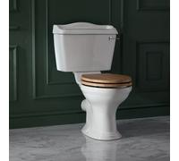 Inodoro WC Aseo con Cisterna Tradicional de Pie Ceramica Blanca Salida a Pared Tapa de Madera