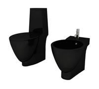 vidaXL Set de inodoro y bidé de suelo cerámica negra