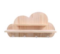 INOOMP Estante Flotante para Organización y Exhibición con Forma de Nube Beige de Madera con 4 Ganchos Resistentes en Estantería de Fotos o Juguetes