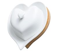 INOOMP Mantequera de Cerámica Tapa en Forma de Corazón y Base de Madera, Plato para Servir Mantequilla Elegante y Creativo para Vajilla del Hogar