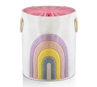 INough Cesto de Lavandería para Bebé, Cesto de Ropa Rosa, Cesto de Lona Extra Grande de 58 Litros con Cierre de Cordón, Cesto de Ropa de Niña para Guardería Cesto Ropa Sucia (Arcoíris)