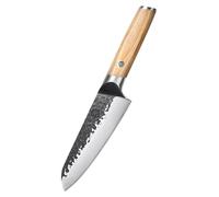 Inovra - Cuchillo de cocina Santoku MITSUMOTO SAKARI, 17 cm, forjado a mano, cuchillo de chef profesional (mango de madera Pakka)
