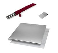 INOXLM - Caja de 3 piezas de tabla de cortar + tarot + espátula + rodillo con funda de tela | Superficie de trabajo de acero inoxidable - Varios tamaños para cocina, bar y restaurante | Plano Made in